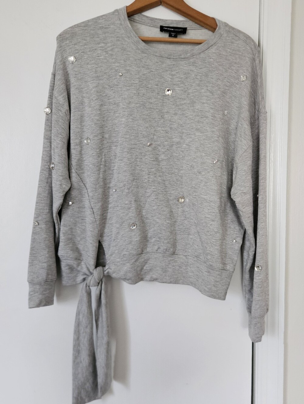 Fifteen Twenty Womens Top S Rhinestone Sweatshirt Tie Cozy Oversize Slouchy